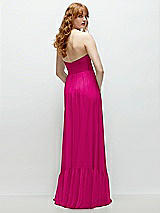 Rear View Thumbnail - Think Pink Strapless Cat-Eye Corset Maxi Dress with Ruffle Hem A-Line Skirt