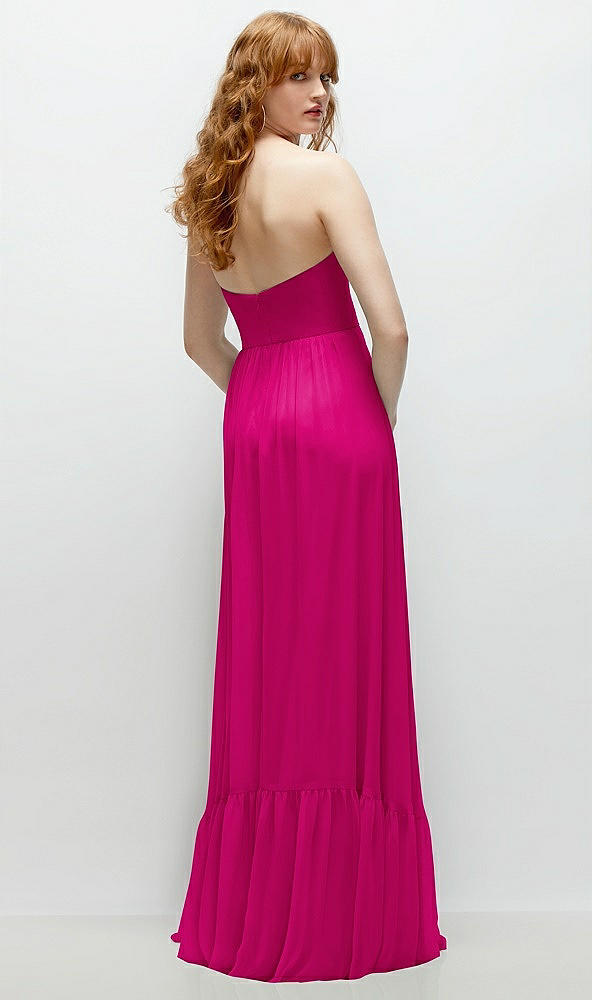 Back View - Think Pink Strapless Cat-Eye Corset Maxi Dress with Ruffle Hem A-Line Skirt