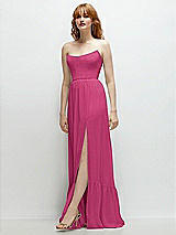 Side View Thumbnail - Tea Rose Strapless Cat-Eye Corset Maxi Dress with Ruffle Hem A-Line Skirt