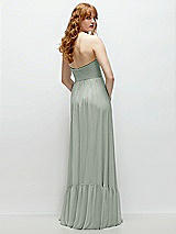 Rear View Thumbnail - Willow Green Strapless Cat-Eye Corset Maxi Dress with Ruffle Hem A-Line Skirt