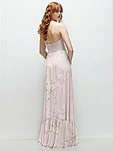 Rear View Thumbnail - Watercolor Print Strapless Cat-Eye Corset Maxi Dress with Ruffle Hem A-Line Skirt