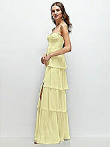 Side View Thumbnail - Butter Yellow Bustier-Style Chiffon Tiered Ruffle Maxi Dress with Adjustable Straps