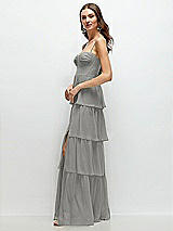 Side View Thumbnail - Chelsea Gray Bustier-Style Chiffon Tiered Ruffle Maxi Dress with Adjustable Straps