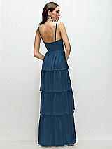 Rear View Thumbnail - Dusk Blue Bustier-Style Chiffon Tiered Ruffle Maxi Dress with Adjustable Straps