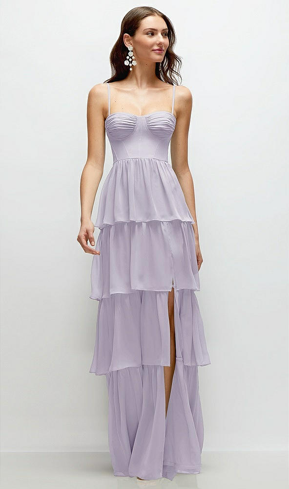 Front View - Moondance Bustier-Style Chiffon Tiered Ruffle Maxi Dress with Adjustable Straps