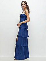 Side View Thumbnail - Classic Blue Bustier-Style Chiffon Tiered Ruffle Maxi Dress with Adjustable Straps