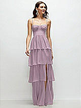 Front View Thumbnail - Suede Rose Bustier-Style Chiffon Tiered Ruffle Maxi Dress with Adjustable Straps