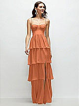 Front View Thumbnail - Sweet Melon Bustier-Style Chiffon Tiered Ruffle Maxi Dress with Adjustable Straps