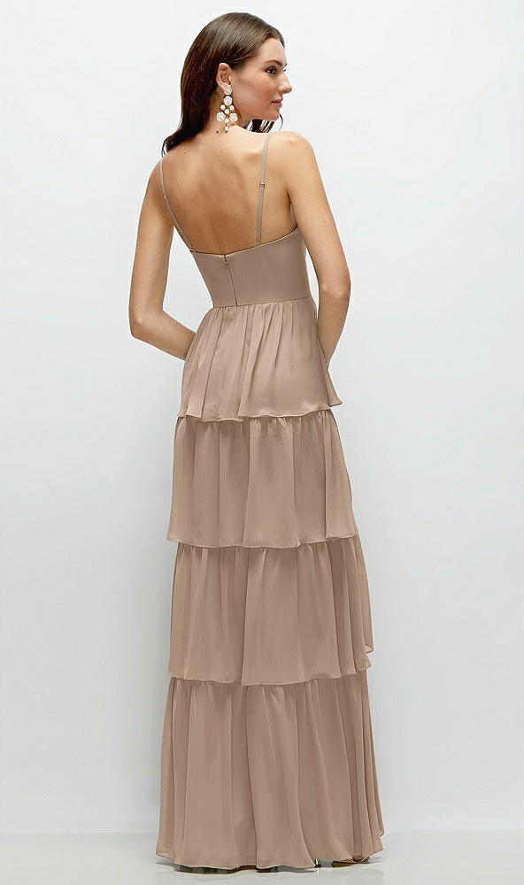 Back View - Topaz Bustier-Style Chiffon Tiered Ruffle Maxi Dress with Adjustable Straps