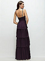 Rear View Thumbnail - Aubergine Bustier-Style Chiffon Tiered Ruffle Maxi Dress with Adjustable Straps