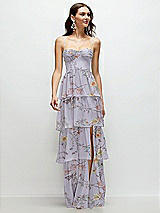 Front View Thumbnail - Butterfly Botanica Silver Dove Bustier-Style Chiffon Tiered Ruffle Maxi Dress with Adjustable Straps