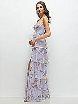 Side View Thumbnail - Butterfly Botanica Silver Dove Bustier-Style Chiffon Tiered Ruffle Maxi Dress with Adjustable Straps