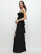 Side View Thumbnail - Black Bustier-Style Chiffon Tiered Ruffle Maxi Dress with Adjustable Straps