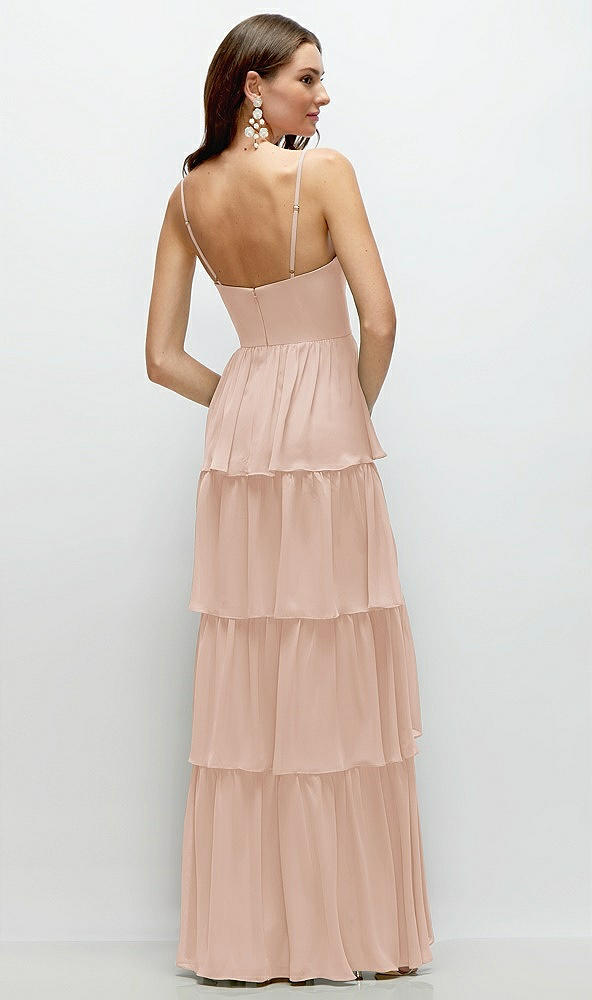 Back View - Cameo Bustier-Style Chiffon Tiered Ruffle Maxi Dress with Adjustable Straps