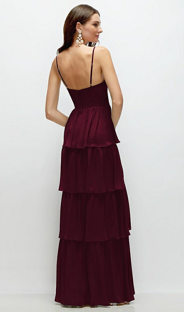 Back View - Cabernet Bustier-Style Chiffon Tiered Ruffle Maxi Dress with Adjustable Straps