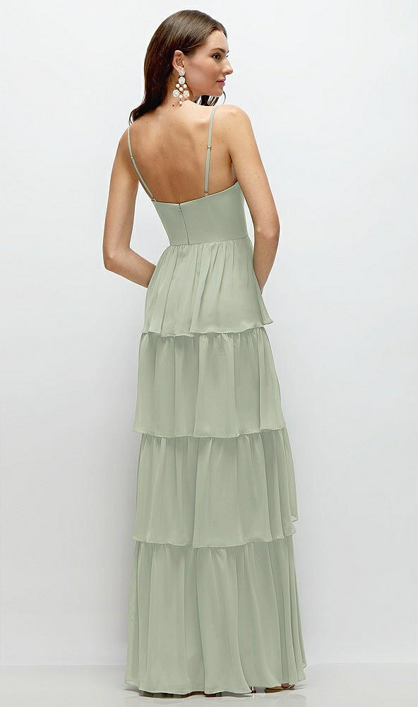 Back View - Celadon Bustier-Style Chiffon Tiered Ruffle Maxi Dress with Adjustable Straps