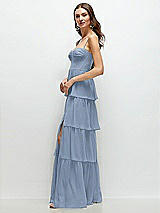 Side View Thumbnail - Cloudy Bustier-Style Chiffon Tiered Ruffle Maxi Dress with Adjustable Straps