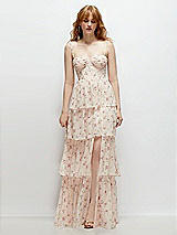 Front View Thumbnail - Coquette Floral Print Bustier-Style Chiffon Tiered Ruffle Maxi Dress with Adjustable Straps