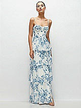 Front View Thumbnail - Cottage Rose Dusk Blue Bustier-Style Chiffon Tiered Ruffle Maxi Dress with Adjustable Straps