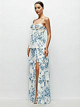 Side View Thumbnail - Cottage Rose Dusk Blue Bustier-Style Chiffon Tiered Ruffle Maxi Dress with Adjustable Straps