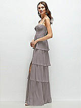 Side View Thumbnail - Cashmere Gray Bustier-Style Chiffon Tiered Ruffle Maxi Dress with Adjustable Straps