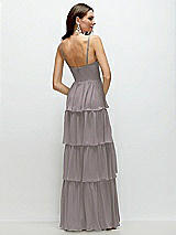 Rear View Thumbnail - Cashmere Gray Bustier-Style Chiffon Tiered Ruffle Maxi Dress with Adjustable Straps