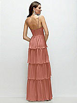 Rear View Thumbnail - Desert Rose Bustier-Style Chiffon Tiered Ruffle Maxi Dress with Adjustable Straps