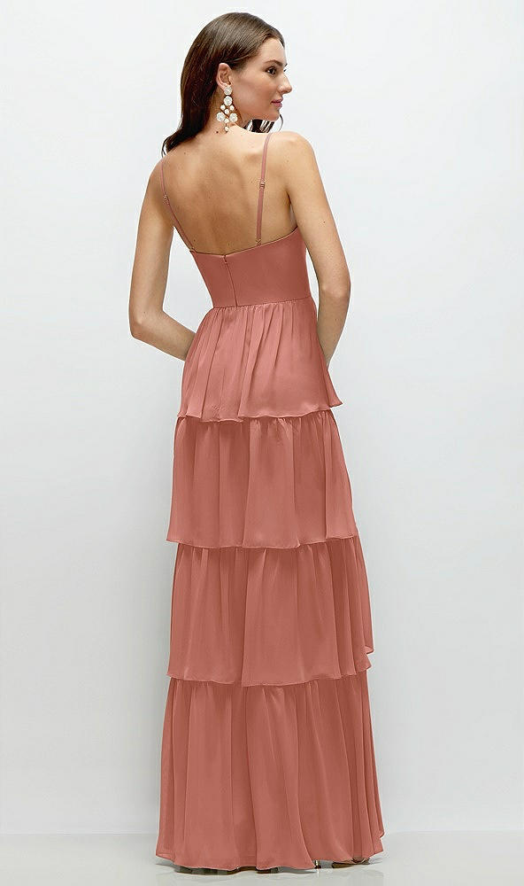 Back View - Desert Rose Bustier-Style Chiffon Tiered Ruffle Maxi Dress with Adjustable Straps