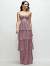 Front View Thumbnail - Dusty Rose Bustier-Style Chiffon Tiered Ruffle Maxi Dress with Adjustable Straps