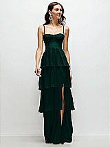 Front View Thumbnail - Evergreen Bustier-Style Chiffon Tiered Ruffle Maxi Dress with Adjustable Straps