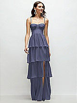 Front View Thumbnail - French Blue Bustier-Style Chiffon Tiered Ruffle Maxi Dress with Adjustable Straps