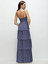 Rear View Thumbnail - French Blue Bustier-Style Chiffon Tiered Ruffle Maxi Dress with Adjustable Straps