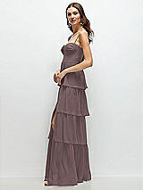 Side View Thumbnail - French Truffle Bustier-Style Chiffon Tiered Ruffle Maxi Dress with Adjustable Straps