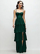 Front View Thumbnail - Hunter Green Bustier-Style Chiffon Tiered Ruffle Maxi Dress with Adjustable Straps