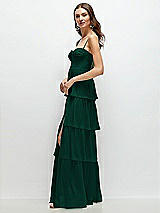 Side View Thumbnail - Hunter Green Bustier-Style Chiffon Tiered Ruffle Maxi Dress with Adjustable Straps