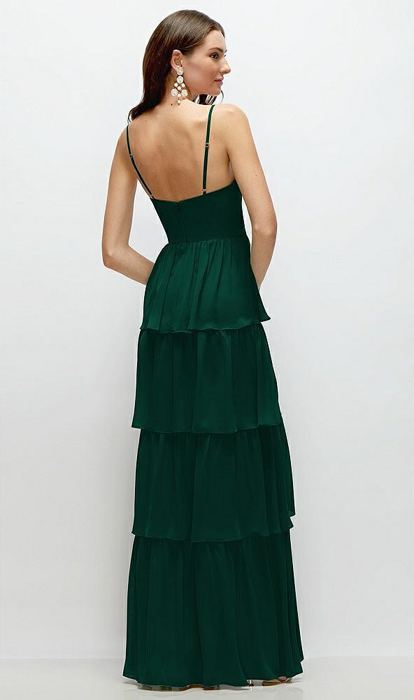 Back View - Hunter Green Bustier-Style Chiffon Tiered Ruffle Maxi Dress with Adjustable Straps