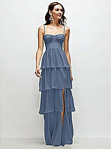 Front View Thumbnail - Larkspur Blue Bustier-Style Chiffon Tiered Ruffle Maxi Dress with Adjustable Straps