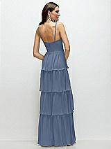 Rear View Thumbnail - Larkspur Blue Bustier-Style Chiffon Tiered Ruffle Maxi Dress with Adjustable Straps