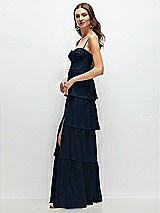 Side View Thumbnail - Midnight Navy Bustier-Style Chiffon Tiered Ruffle Maxi Dress with Adjustable Straps