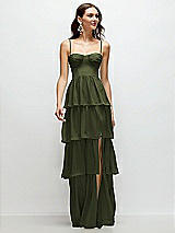 Front View Thumbnail - Olive Green Bustier-Style Chiffon Tiered Ruffle Maxi Dress with Adjustable Straps