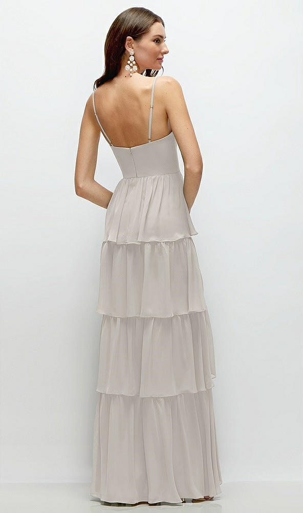 Back View - Oyster Bustier-Style Chiffon Tiered Ruffle Maxi Dress with Adjustable Straps