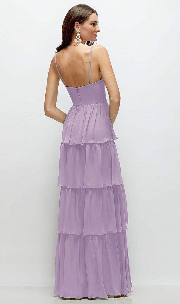 Back View - Pale Purple Bustier-Style Chiffon Tiered Ruffle Maxi Dress with Adjustable Straps