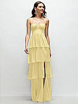 Front View Thumbnail - Pale Yellow Bustier-Style Chiffon Tiered Ruffle Maxi Dress with Adjustable Straps