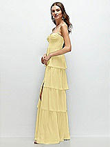 Side View Thumbnail - Pale Yellow Bustier-Style Chiffon Tiered Ruffle Maxi Dress with Adjustable Straps