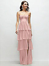 Front View Thumbnail - Rose - PANTONE Rose Quartz Bustier-Style Chiffon Tiered Ruffle Maxi Dress with Adjustable Straps