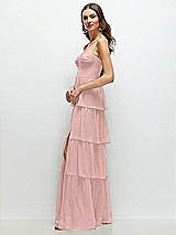 Side View Thumbnail - Rose - PANTONE Rose Quartz Bustier-Style Chiffon Tiered Ruffle Maxi Dress with Adjustable Straps