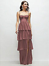 Front View Thumbnail - Rosewood Bustier-Style Chiffon Tiered Ruffle Maxi Dress with Adjustable Straps