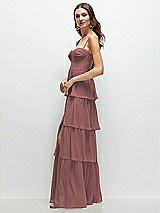 Side View Thumbnail - Rosewood Bustier-Style Chiffon Tiered Ruffle Maxi Dress with Adjustable Straps