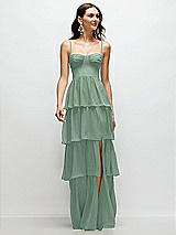 Front View Thumbnail - Seagrass Bustier-Style Chiffon Tiered Ruffle Maxi Dress with Adjustable Straps