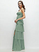 Side View Thumbnail - Seagrass Bustier-Style Chiffon Tiered Ruffle Maxi Dress with Adjustable Straps